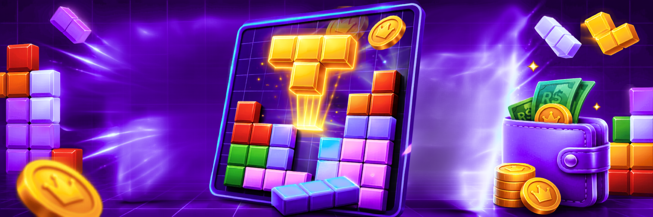 Tabuleiro de blocos luminosos em uma arena futurista